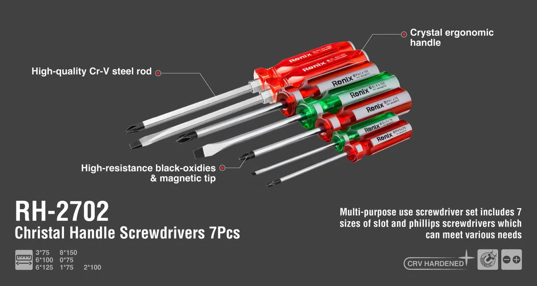 پیچ گوشتی کیفی 7 عددی ساعتی RH-2702 رونیکس